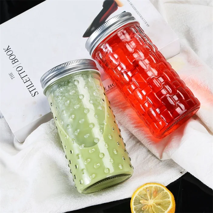 Spices Empty wide top screw engraved logo storage seasoning juice16oz glass mason jar with handle