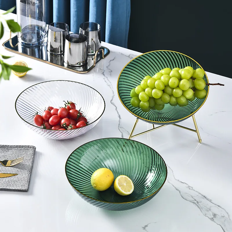 Manufacturers wholesale PET material round gold fruit plate salad snack storage plate