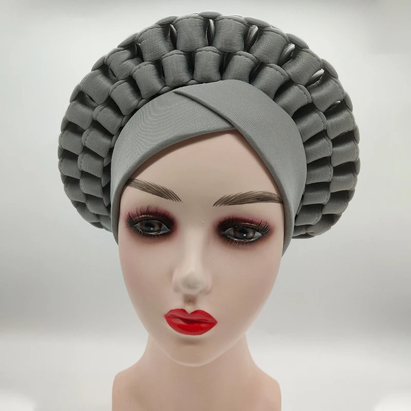 Wholesale 2022 fashion wedding headwear plain handmade Auto Gele already made ladies nigerian african head wraps