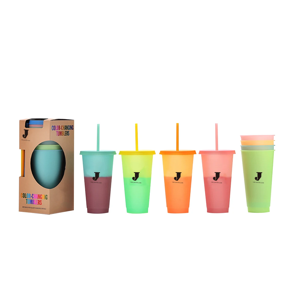 Color Changing Cups 16oz 24oz Reusable Cold Drink Cups with Lids and Straws