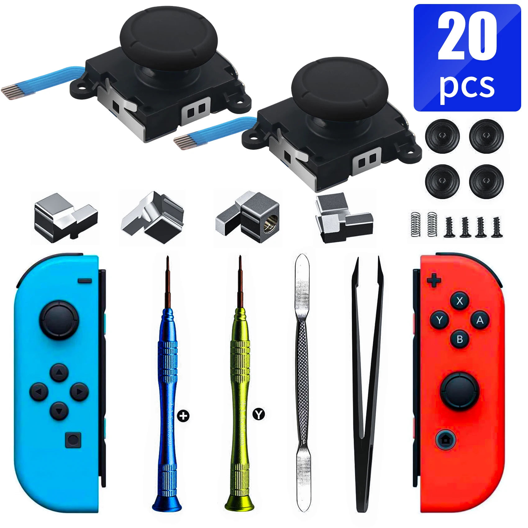 AOLION 20 in 1 Joystick Replacement 3D Analog Joysticks for Nintendo Switch and lite and Thumb Stick Repair Kit