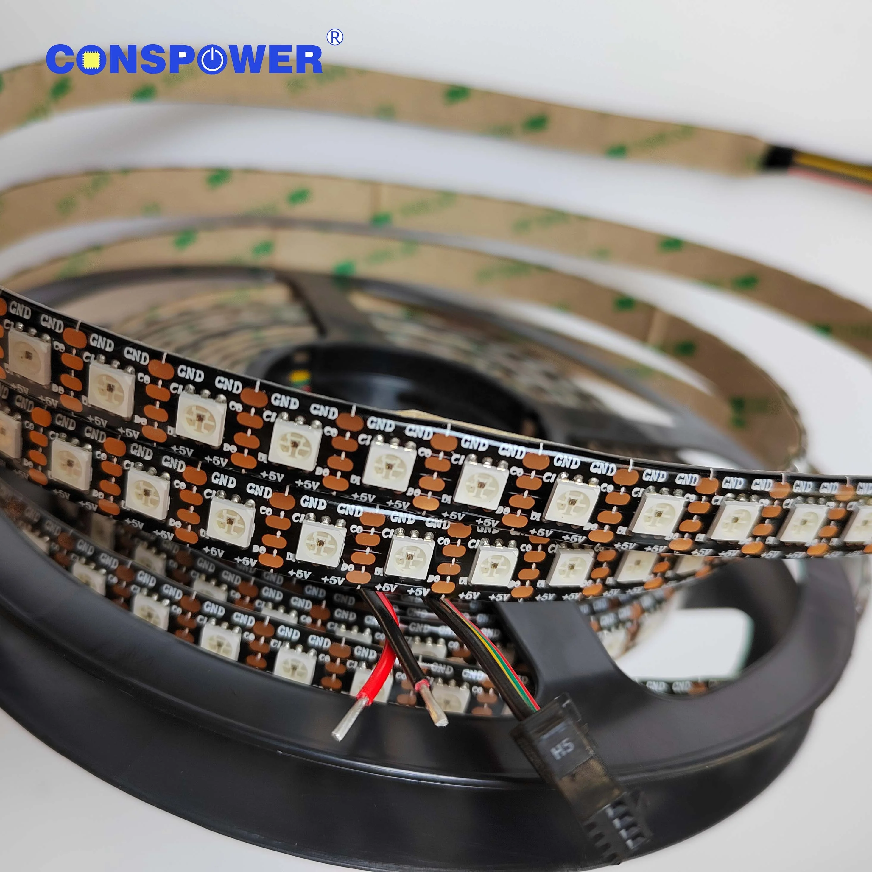 Conspower Addressable LED Strip Magic LED Strip 96 LEDS/M Bulit-in IC APA102 5050 RGB 5V 12mm PCB