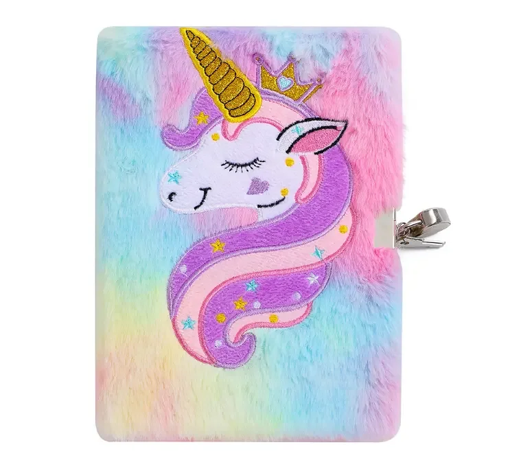 Custom Plush Notebook Set for Girls Embroidery Private Diary with Lock Pen Lovely Bracelets Sticker Eco friendly stationery set