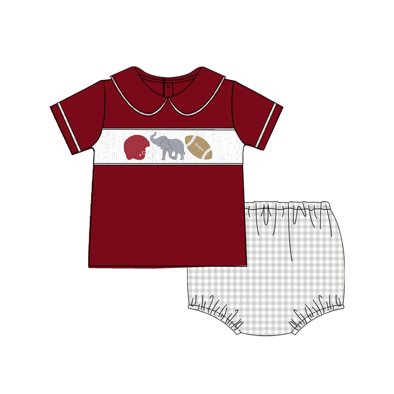 Puresun custom football team smocked children clothing scalloped collar little girl cotton dress with elephant embroidery