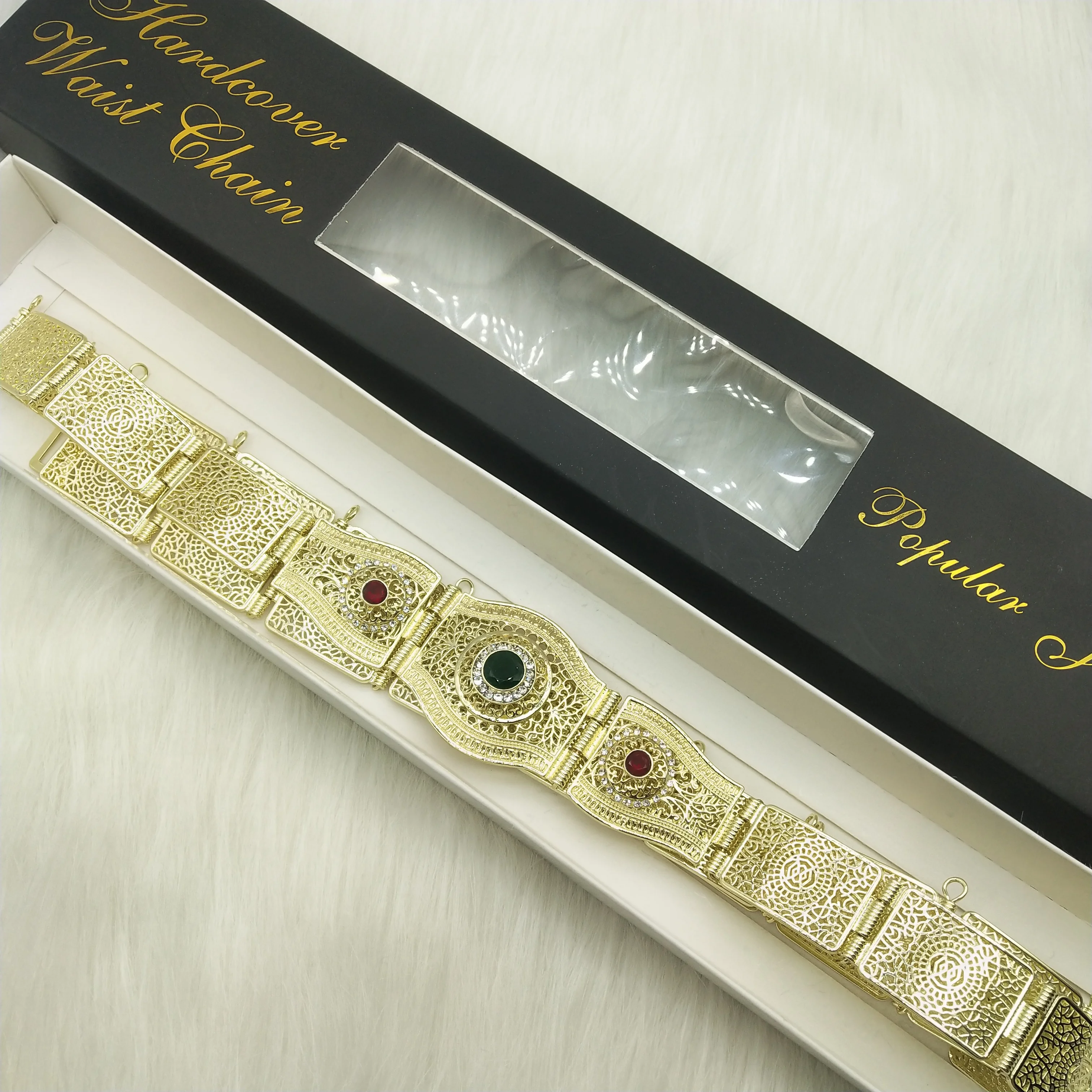 Sunspicems Morocco Women Caftan Belt Gold Color Red Green Stone Ethnic Wedding Dress Kaftan Abaya Metal Waist Chain Belt Jewelry