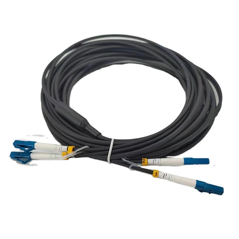 10m LC UPC to LC UPC Duplex OS2 Single Mode Industrial Grade Armored Tactical Fiber Optic Patch Cable