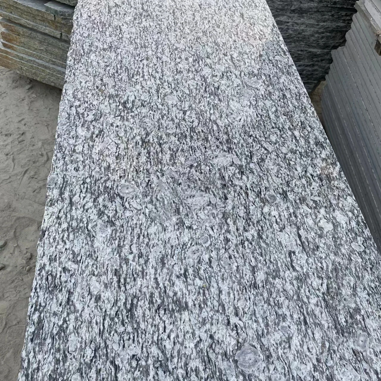 Chinese G4418 flamed face setp stone sea wave white granite tiels for paving
