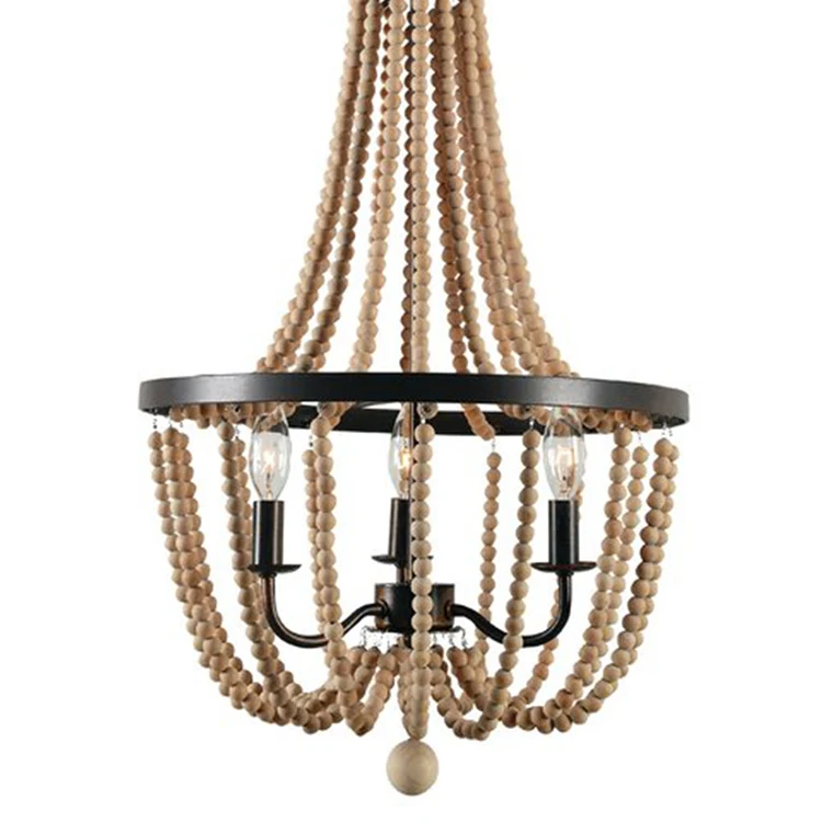 North American Style Creative Chandelier Decoration Wooden Art Chandelier Antique Retro Old Wooden Bead Lamp