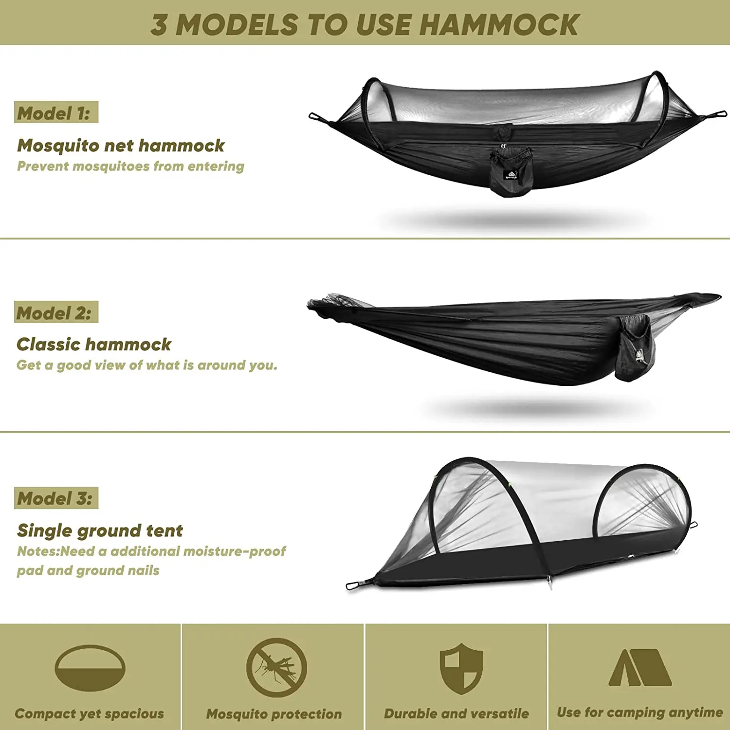 WOQI Outdoor Leisure Cotton Hammocks Camping Stand Sleeping Lightweight And Compact Backpacking Hammock