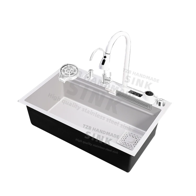 LED Digital Display Water Temperature Fountain Piano White Sink Cheapest Supplier China Manufacturer Kitchen Sink