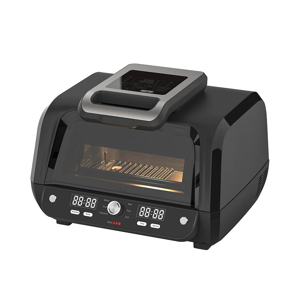 12 in 1 Smokeless Indoor BBQ Grills Air Fryer Electric Grill with Alu Basket Alu Diecasting Cooking Pot Glass Lid Cleaning Brush