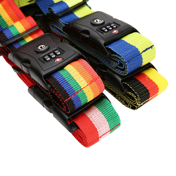 Colorful Webbing Rainbow Adjustable Suitcase Belt With TSA Lock Scale Luggage Cross Strap Belt