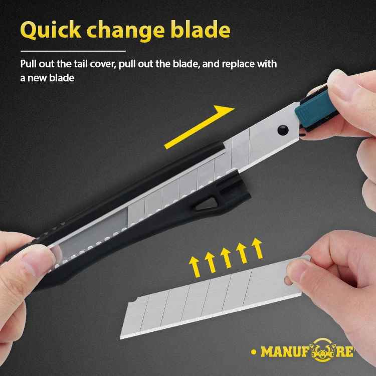 Manufore Snap-off Blade Knife Utility Knife Pocket Paper Knife Cutter With Plastic ABS  Handle Box Cutter Auto Lodk