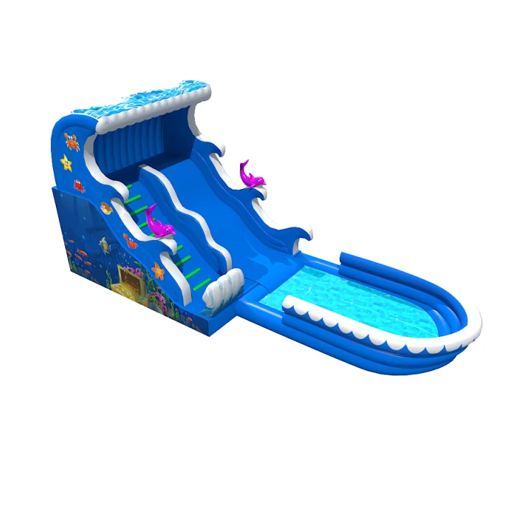 Wave water slide with swimming pool  New Design Mobile KIds Inflatable amusement Commercial PVC Inflatable Bounce House