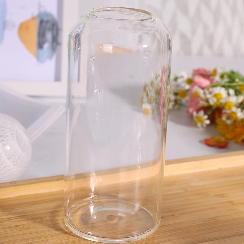 Cheap price cylinder shape glass vases Transparent striped vase wedding decoration