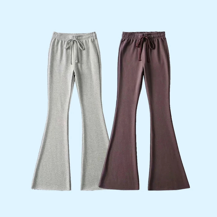 huilin factory oem custom flared sweatpants joggers drawstring waist wide leg women french terry flared sweatpants