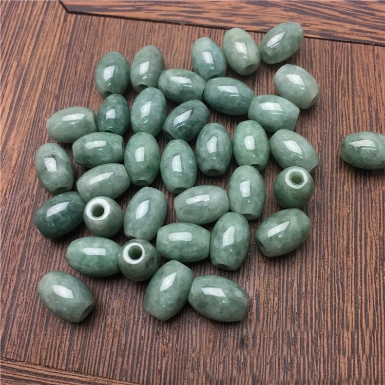 Wholesale mayanmar burma jadeite  carved green jade barrel beads for diy jewelry