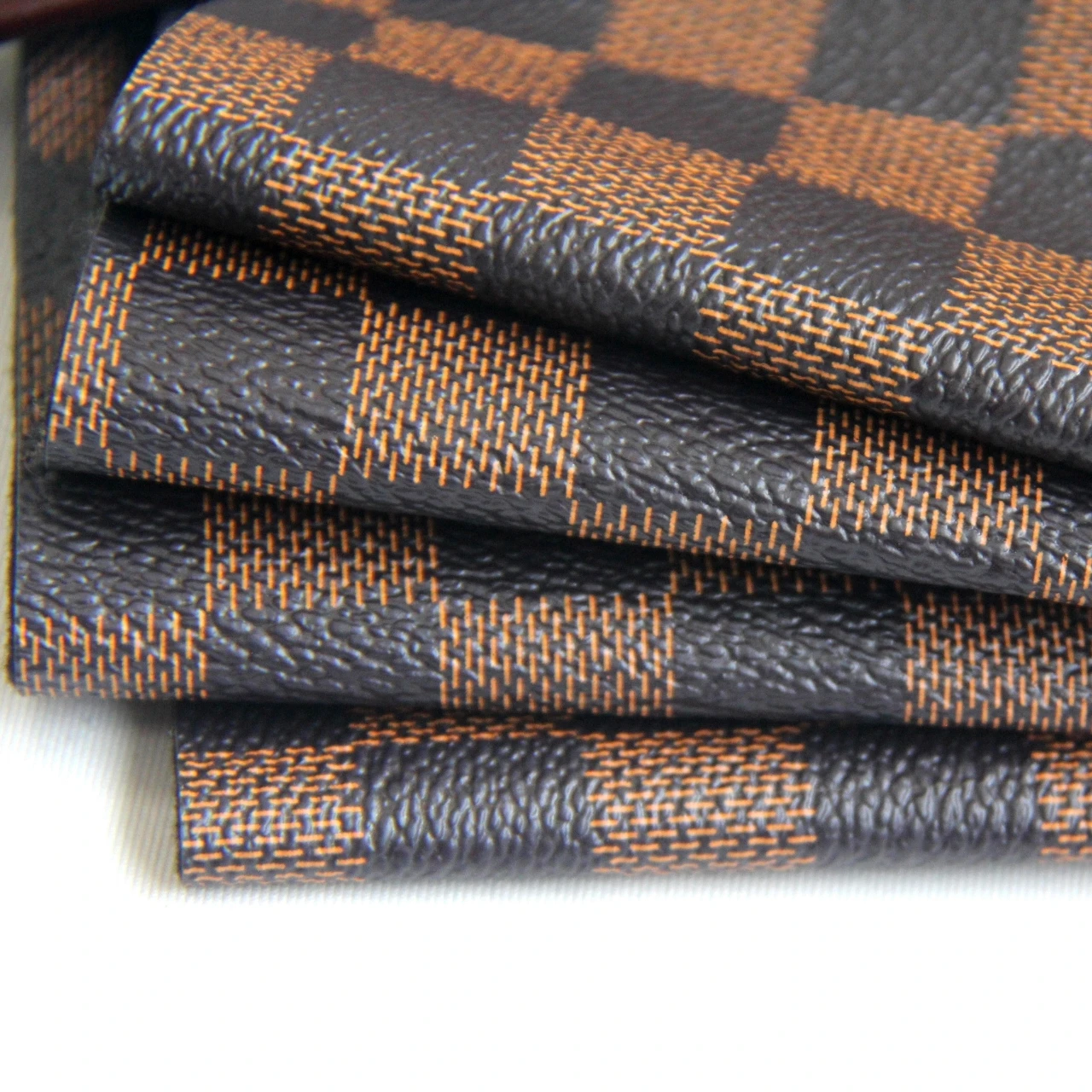 
High quality Plaid print bag felt embroidery backing synthetic PVC leather for bag 