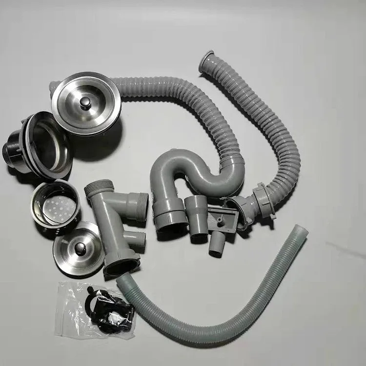 Siphon 304 Stainless Steel Kitchen Sink Double Bowl Siphon Flexible Drain Pipe Double Heads Kitchen sink Waste Strainer