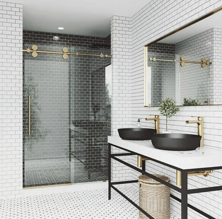 Раздвижная стеклянная дверь для душа с двойным шкивом, ширина 60 дюймов, без рамки, D31A