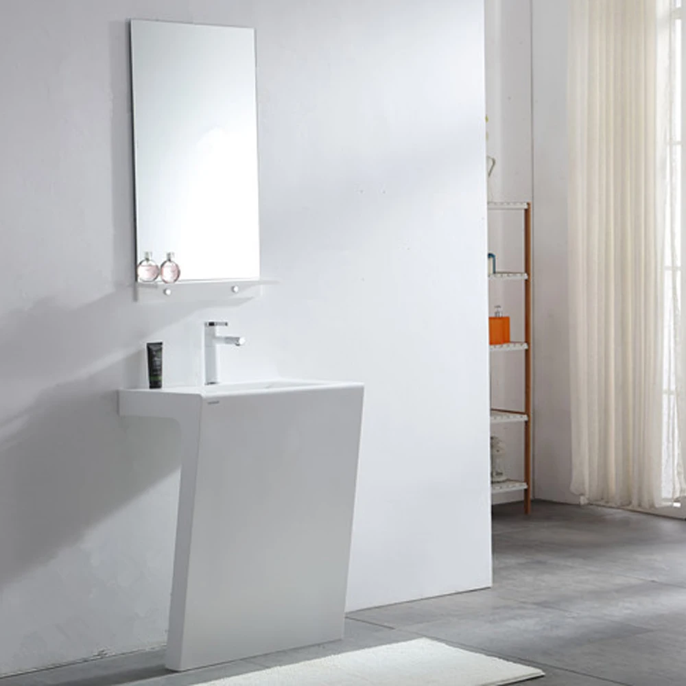 Modern design white color artificial stone acrylic solid surface floor standing bathroom wash basin
