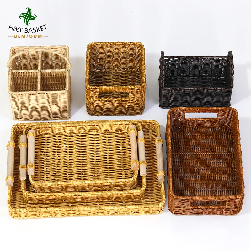 HT Wicker Storage Baskets for Storage Plastic Baskets for Organizing with Dual Handles Woven Baskets for Storage