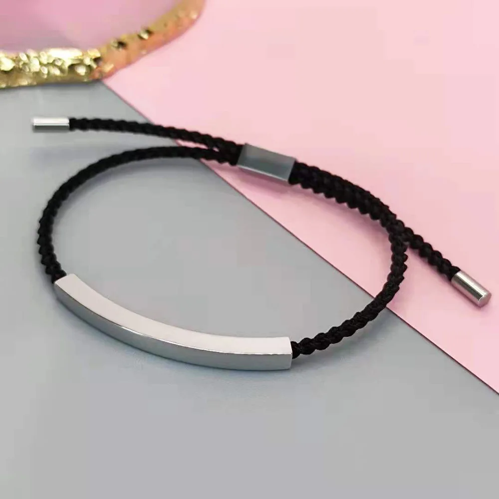 Custom Statement Jewelry 18K Gold Plated Bar Engravable Adjustable Colorful Braided Rope Bracelet for Men Women