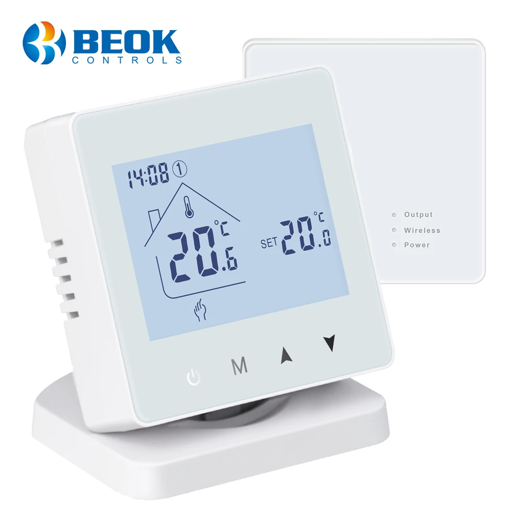 Beok Battery and USB Power Supply Wireless Thermostat Gas Boiler Heating Touch Screen Room Thermostat