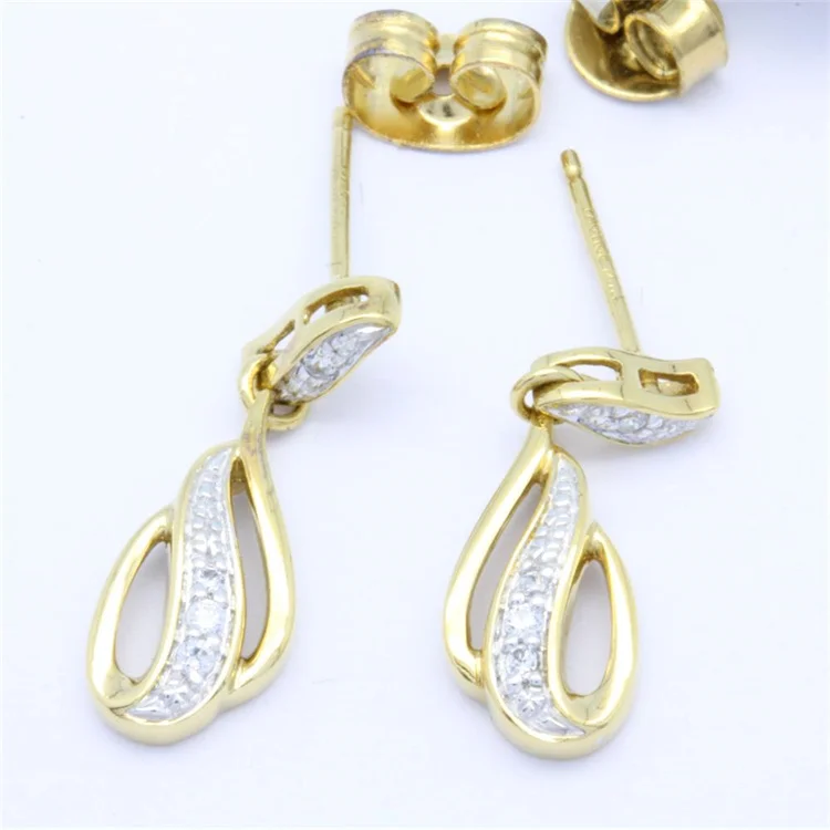 18K 14K 9K Yellow Gold with Rhodium plated Natural Diamond Classic Earrings bijoux femme