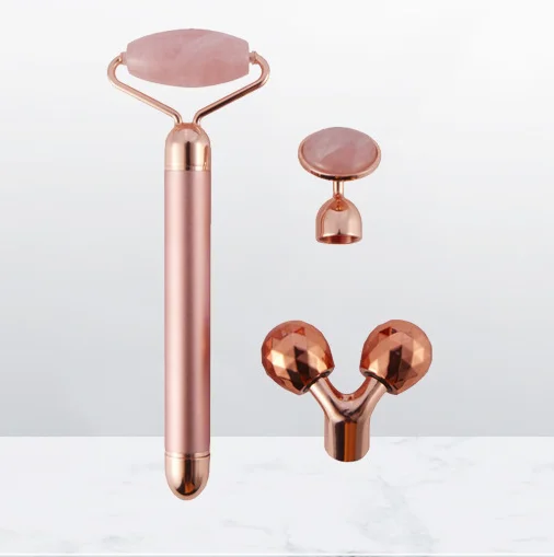 3 in 1 Electric Jade Roller Vibrating Facial Roller Rose Pink Quartz Skin Tightening Best Jade Roller