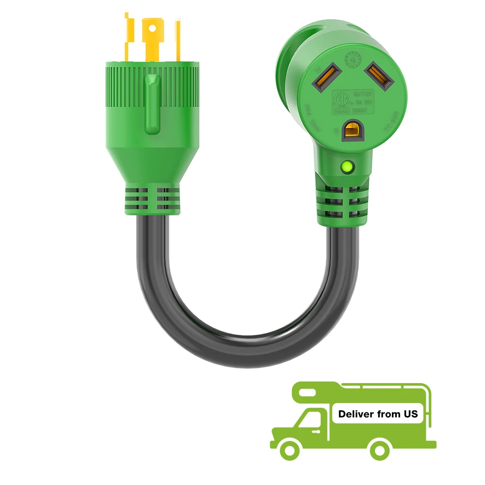 3 Prong 12 Inch 30 Amp to 30 Amp RV Generator Adapter Cord ETL Certified, STW 10/3, L5-30P Male Plug to TT-30R Female Connector