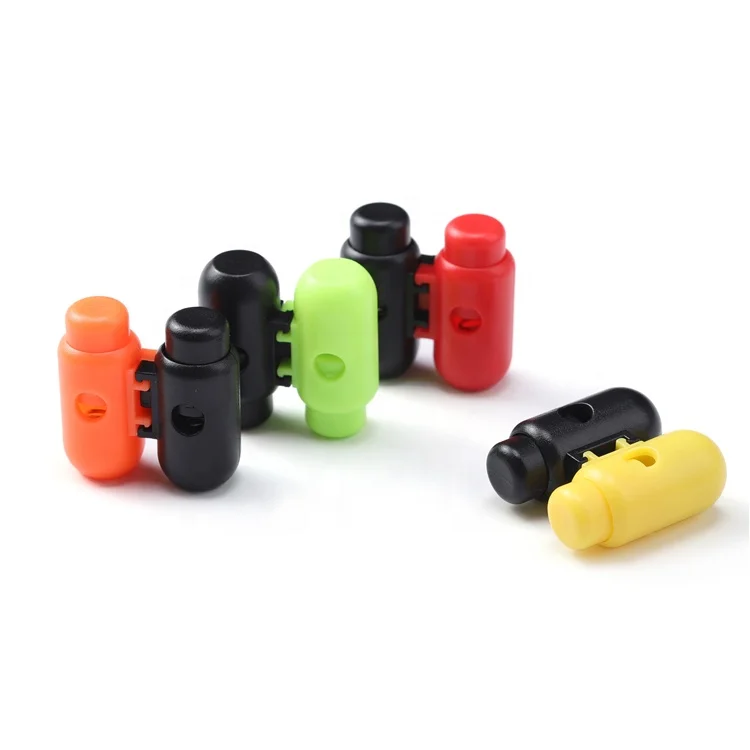 Quick Delivery Two Hole Colorful Plastic Stopper Cord Lock Toggle Clip Transparent Plastic Spring Ends