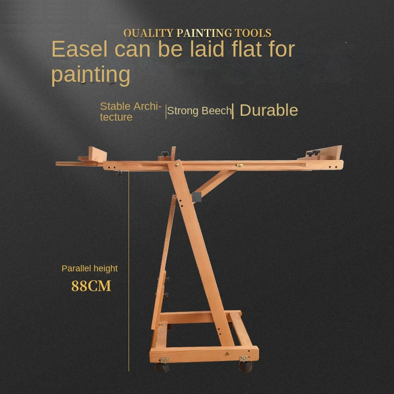 Factory Supply Wooden Floor Easel With Wheels Beech Wood Studio H-frame Artist Easel Stand For Adults