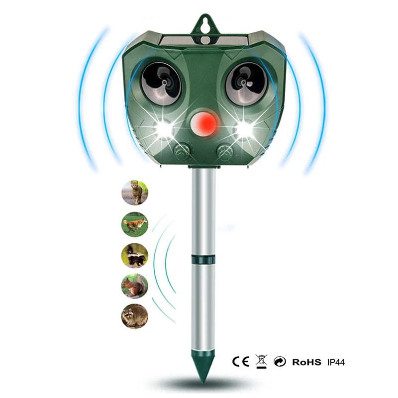 Buy electronic solar ultrasonic dog cat bird spider repeller pest control wolf snake bat mouse animal repellant for garden