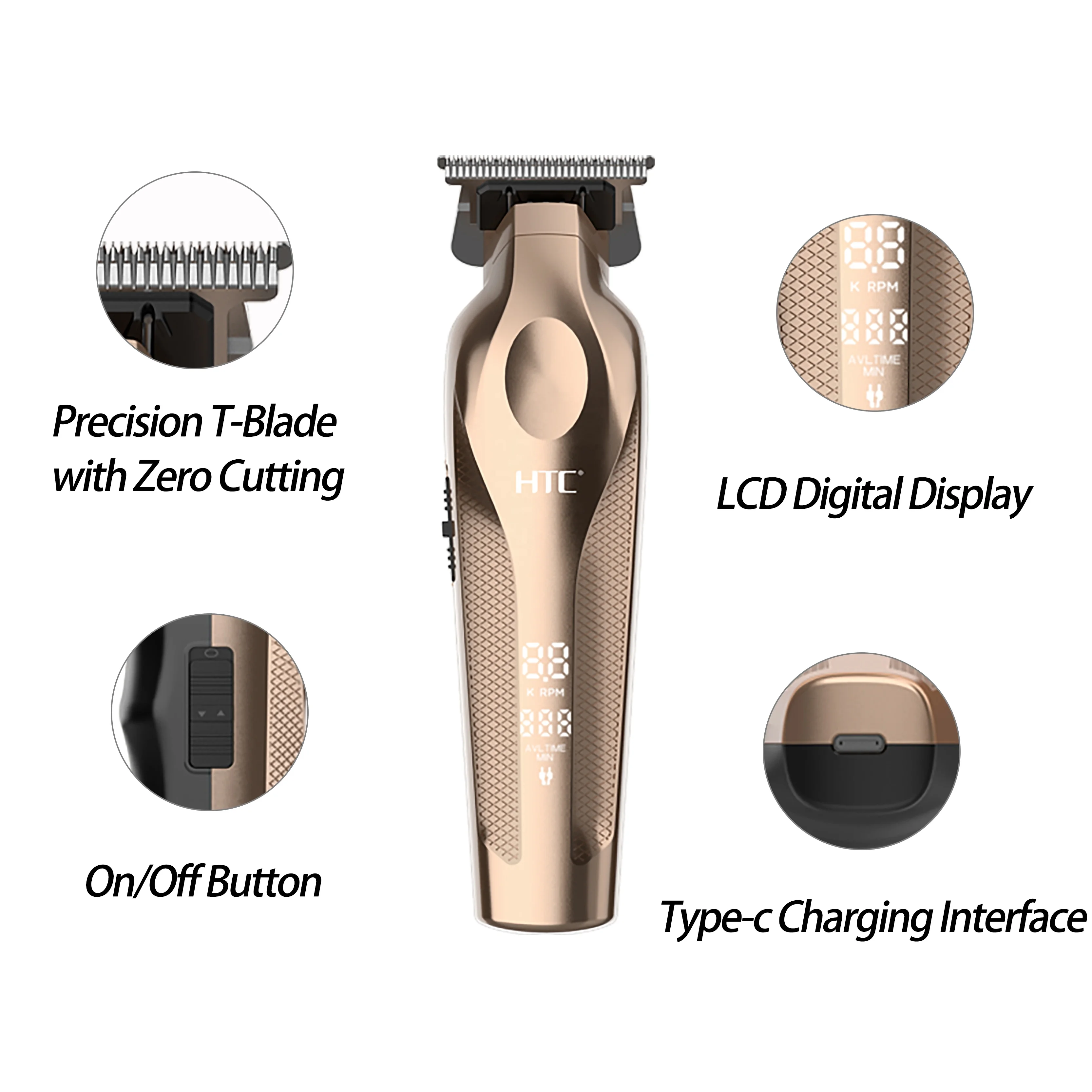 HTC AT-576 Professional barber hair clipper zero hair trimmer reinforced motor powder metallurgy blade