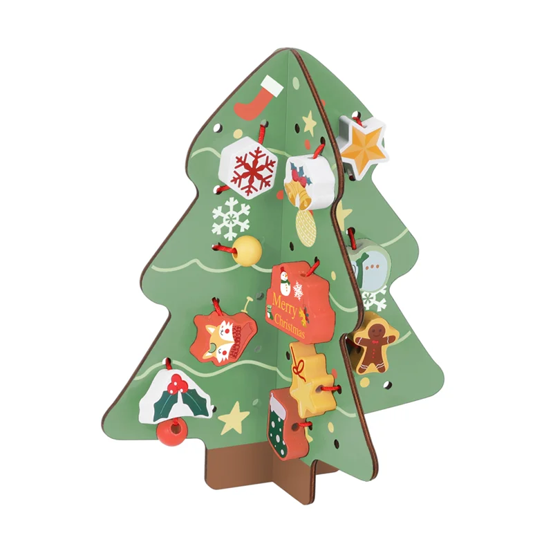 Wooden Christmas Tree Toys DIY Stringing Beads Game Early Educational Activity Threading Toys