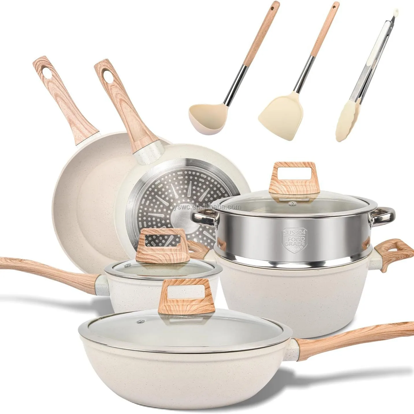 Wholesale 12pcs set Die Cast Aluminum Ceramic Coating Non stick Granite Cookware Set Kitchen Cooking Pots and Pans Pot Set