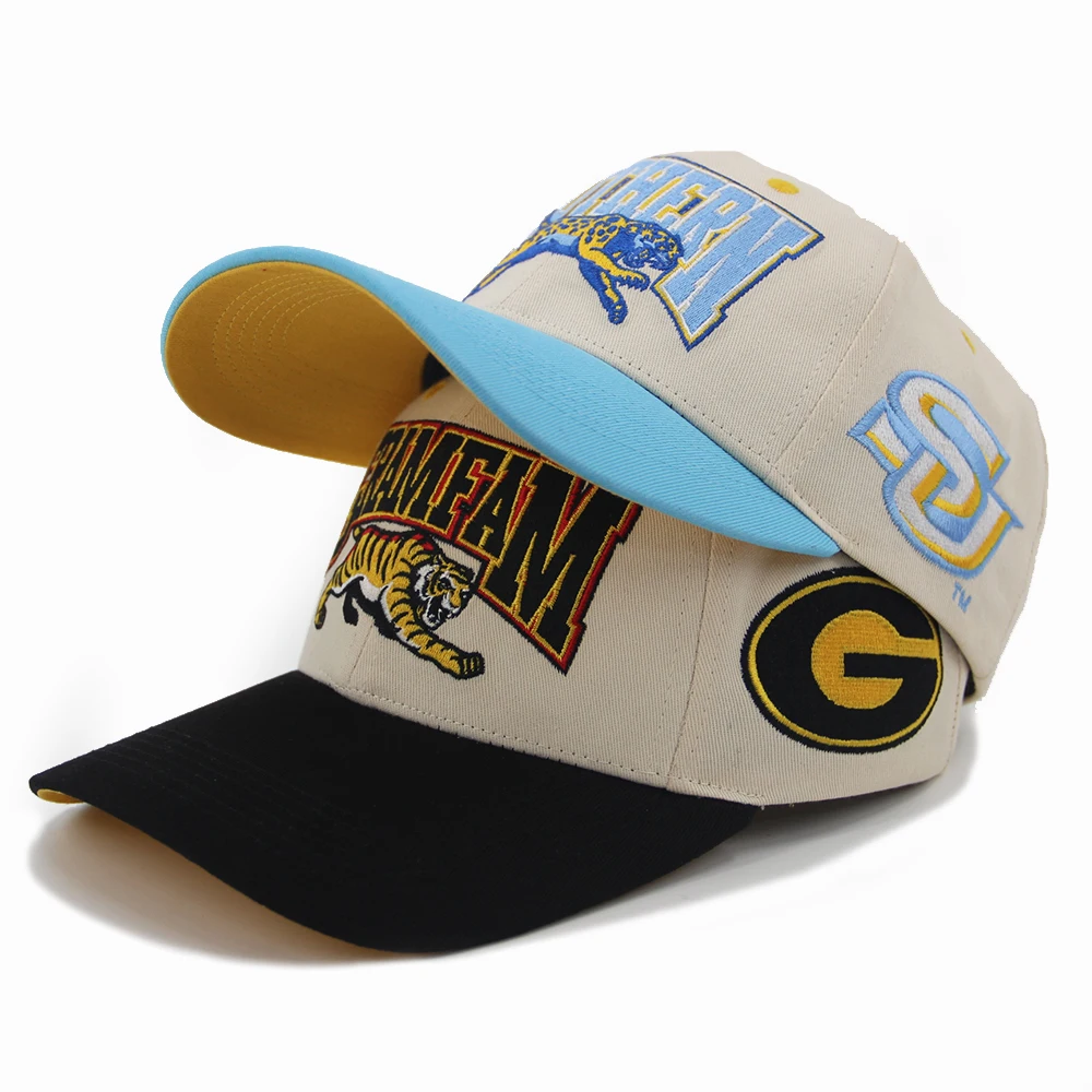 Factory Low Profit High Quality Two Tone Embroidery Custom Logo Hat 6-Panel Sport Snapback Cotton Baseball Caps