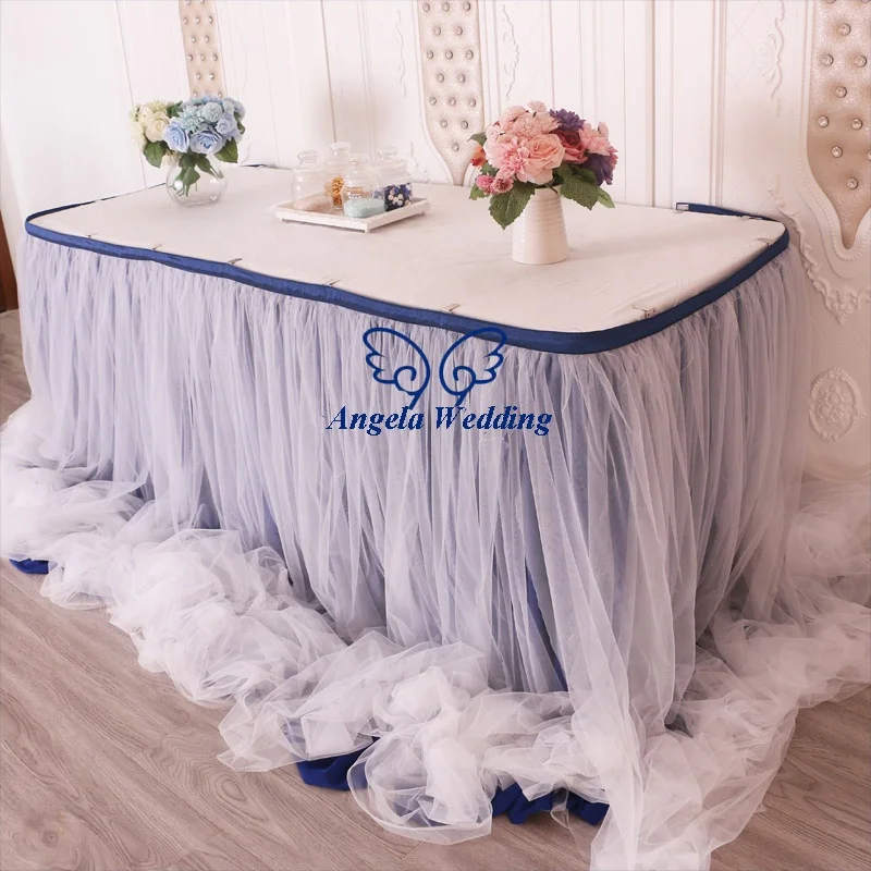 CL072Q fancy factory fast shipping Christmas different dark green ruffled turquoise chiffon and tulle wedding bridal table skirt