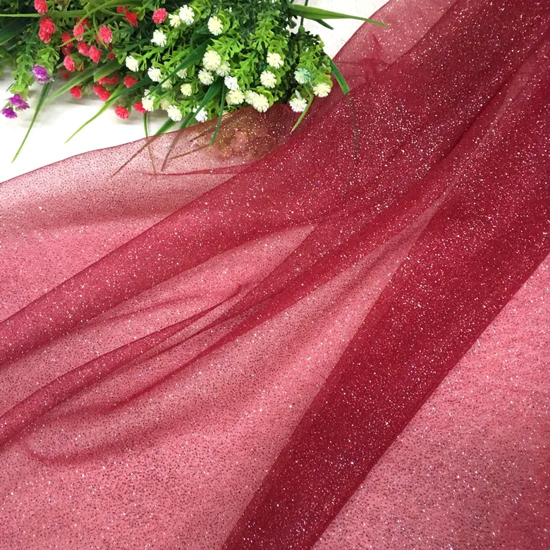 Net solid color hot stamping piece powder shining glitter mesh yarn glitter starry sky yarn glitter designer fabric
