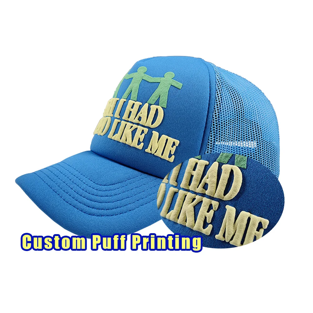 Custom Printing Logo Foam Mesh Trucker Cap 3D Puff Embroidery Print Trucker Hats