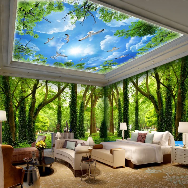 Custom Forest Scenery Murals, Pastoral 3d Forest Tree Scenery Wallpaper, Living Room Bedroom Background Wallpaper