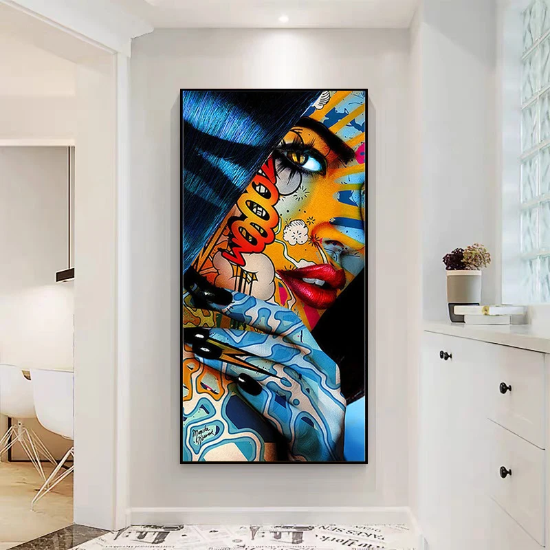 Graffiti Cool Girl with Colourful Tattoo Poster Prints Portrait Art Canvas Painting Wall Art Pictures for Living Room Home Decor