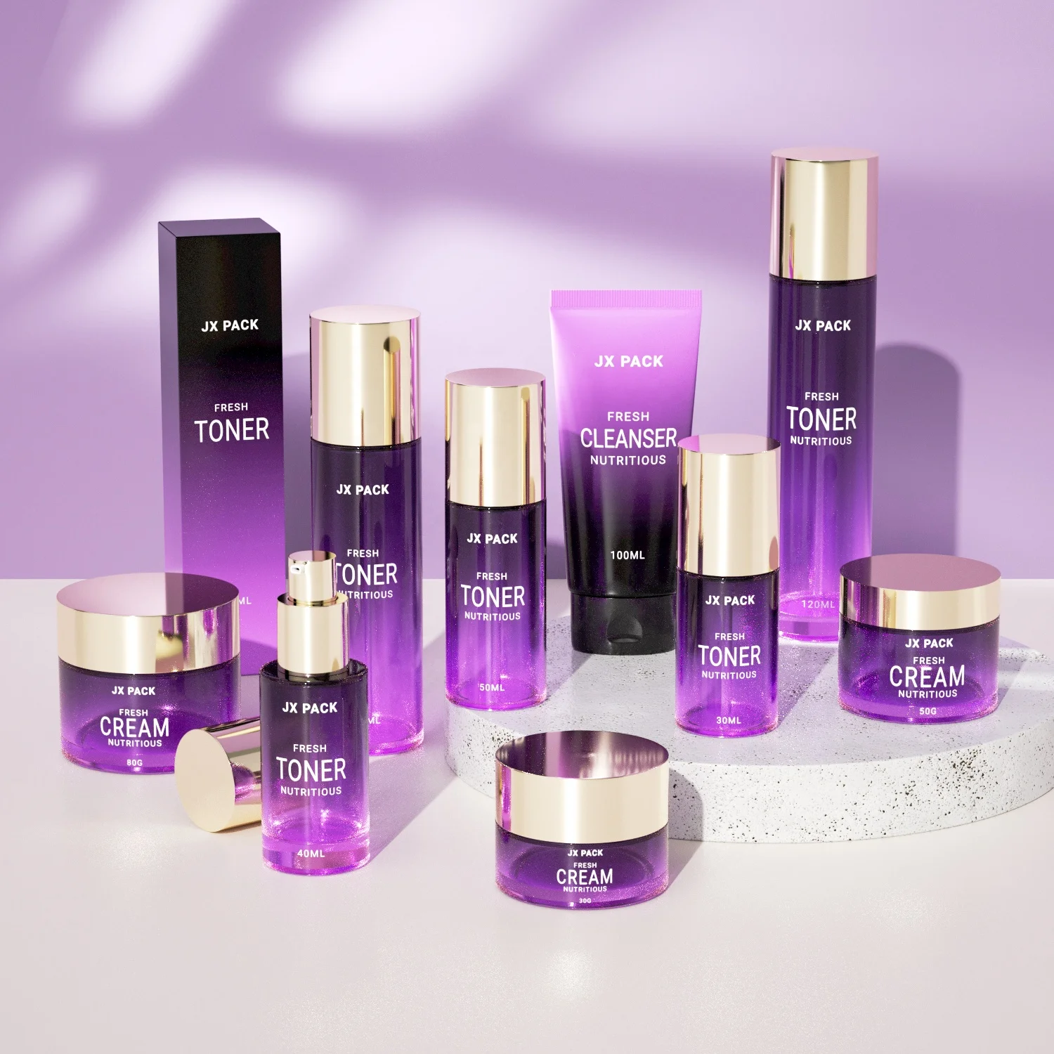 30ml 40ml 60ml 100ml 120ml custom luxury pink cosmetic glass packaging bottle set cream jar packaging lotion toner container