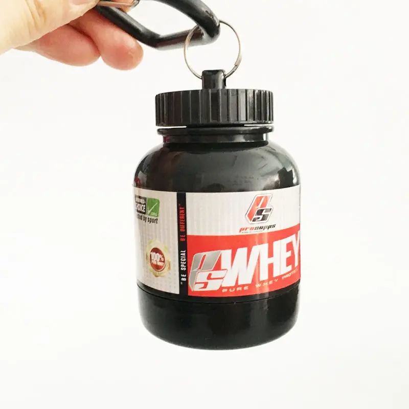100 Ml Custom Logo Mini Protein Powder Container With Keychain Plastic Portable Fitness Supplement Pill Bottle