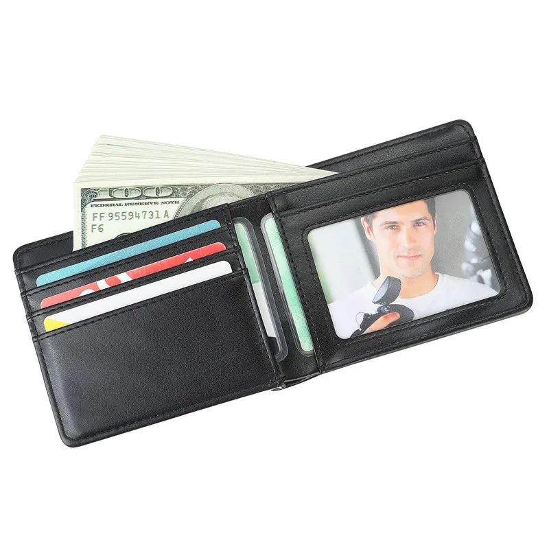 AGH Double Sided Heat press Printing PU Leather Sublimation blank Mens Wallet leather wallet for men