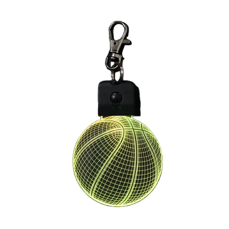 
Custom design Basketball Shape Led Keyring Acrylic LED 3D Hologram Laser Engraving Keychain with color changing function 