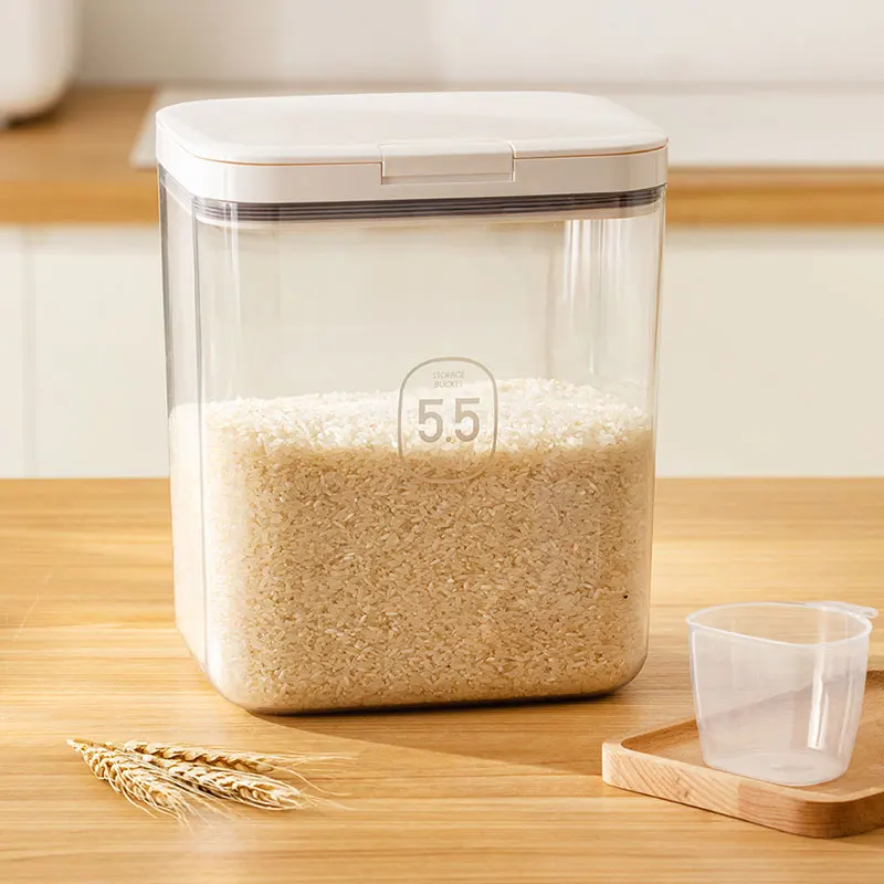 5.5L Wholesale BPA Grain Transparent Tank Rice Barrel Eco Friendly Plastic Clear Airtight Food Storage Container For Rice Flour