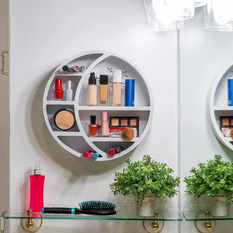 Rustic wooden moon shelf wooden wall mounted moon floating shelf