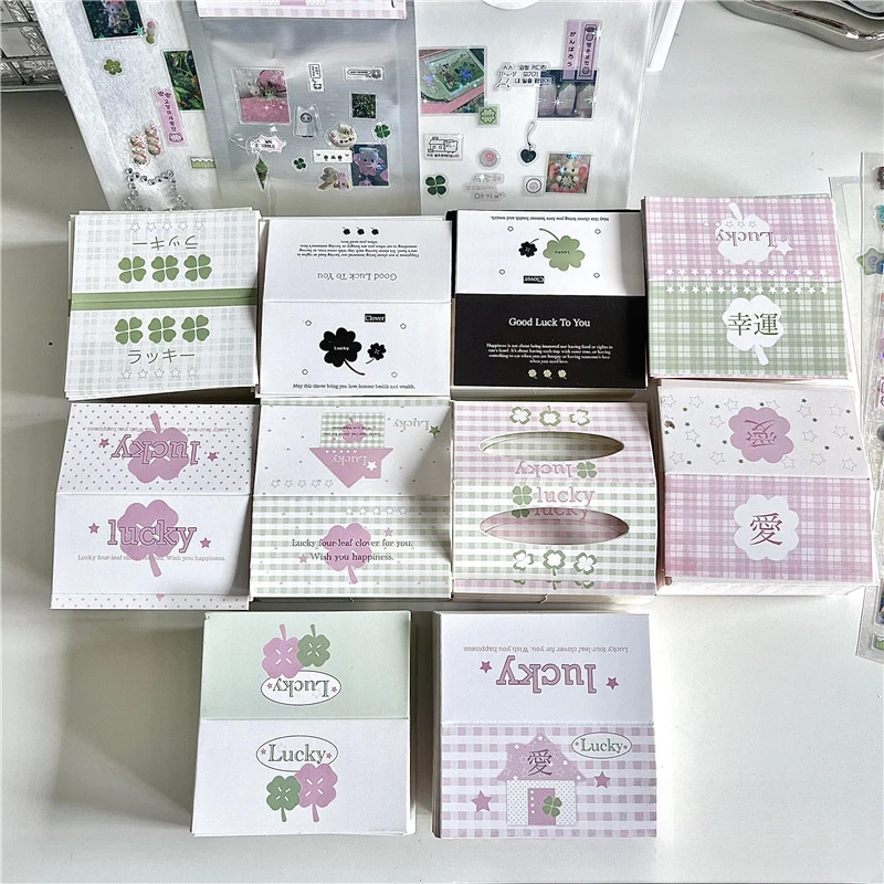 Four-leaf Clover Series Mini Card Packing Material Set of Card Header Gift Wrapping Stickers Photocard Sleeves Decoration Pack